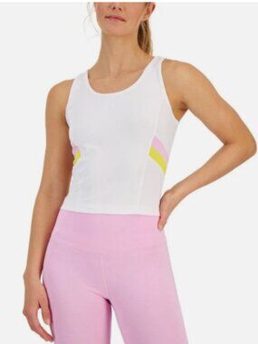 NWT  Ideology Women's Colorblocked Fitted Tank Top White